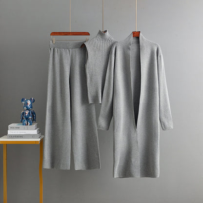 Turtle Neck Knit Tank 3-Piece Cardigan Set - MYSTERYBOXS