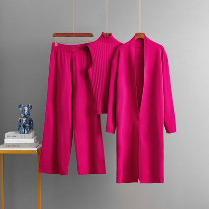 Turtle Neck Knit Tank 3-Piece Cardigan Set - MYSTERYBOXS