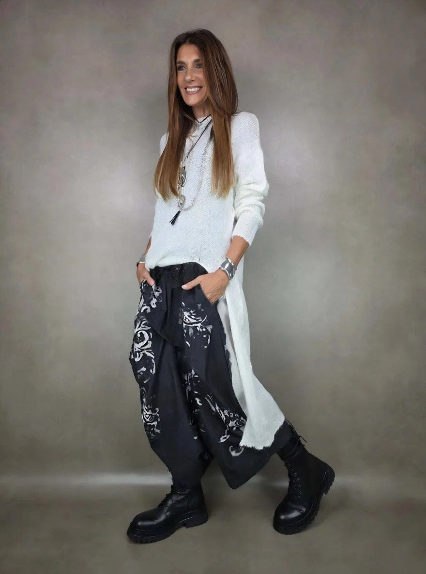 Solid color long-sleeved slit knit midi dress - MYSTERYBOXS