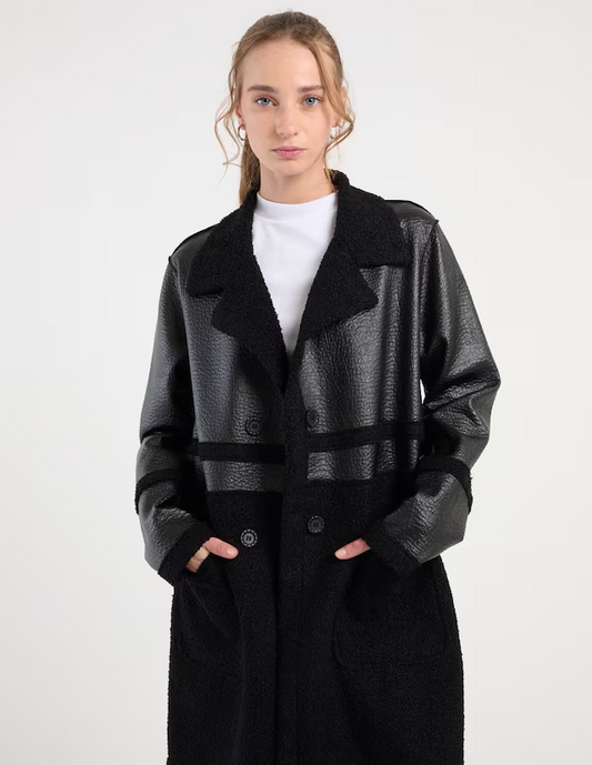 Structured Leather & Suede Coat - MYSTERYBOXS