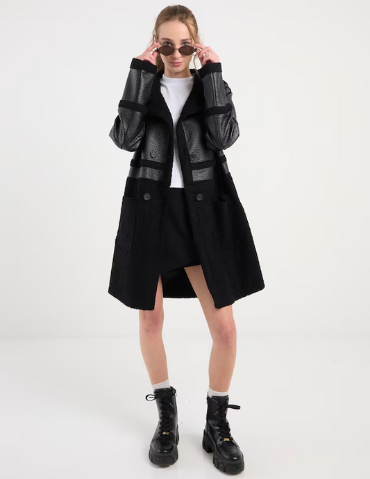 Structured Leather & Suede Coat - MYSTERYBOXS