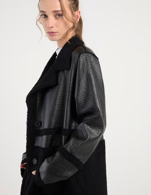 Structured Leather & Suede Coat - MYSTERYBOXS