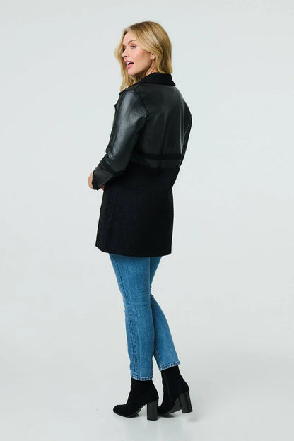 Structured Leather & Suede Coat - MYSTERYBOXS