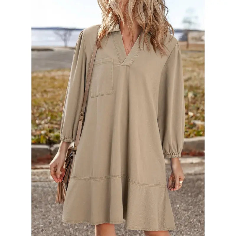 V-neck cropped denim dress - MYSTERYBOXS