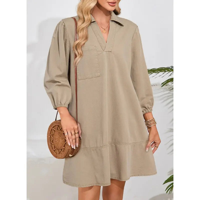 V-neck cropped denim dress - MYSTERYBOXS