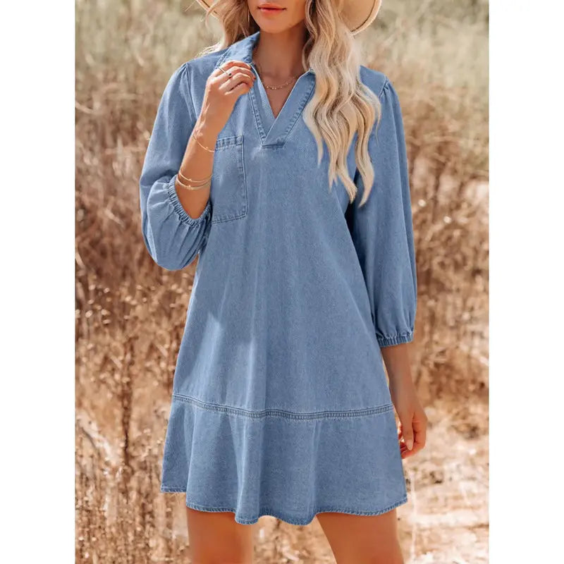 V-neck cropped denim dress - MYSTERYBOXS