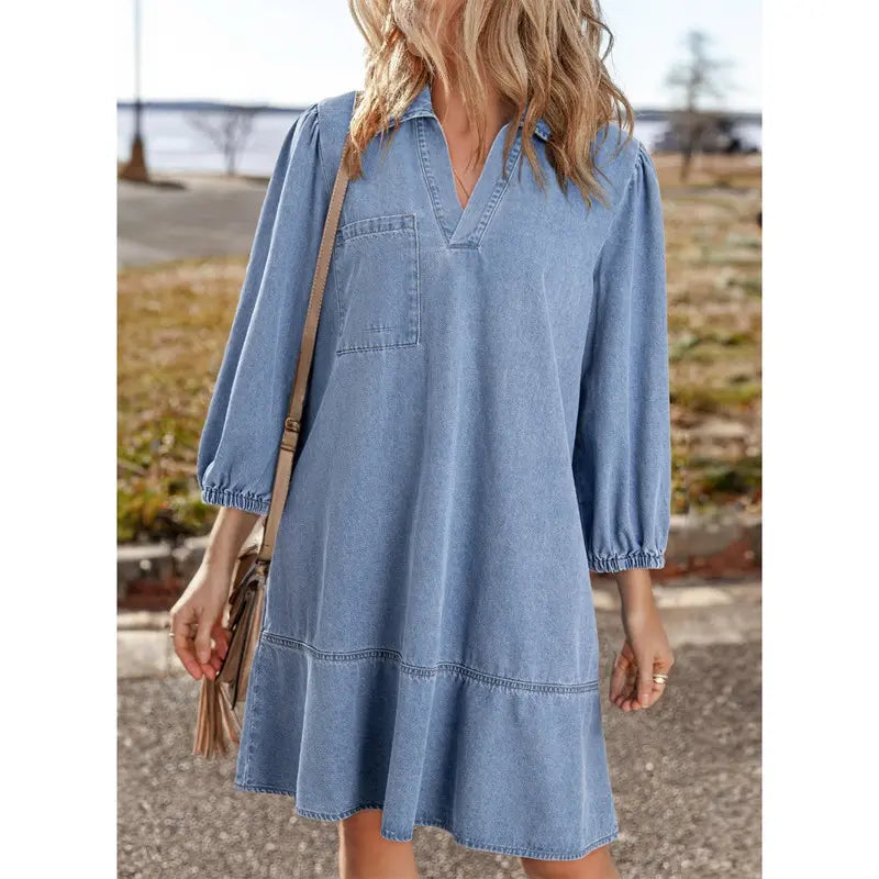 V-neck cropped denim dress - MYSTERYBOXS