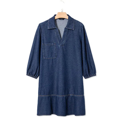 V-neck cropped denim dress - MYSTERYBOXS