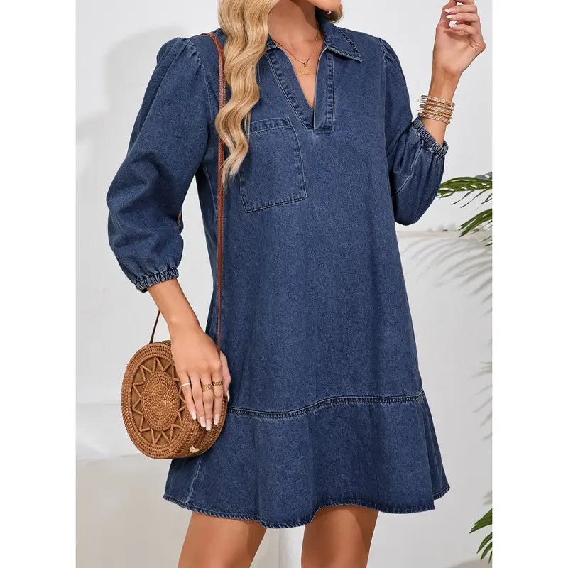 V-neck cropped denim dress - MYSTERYBOXS