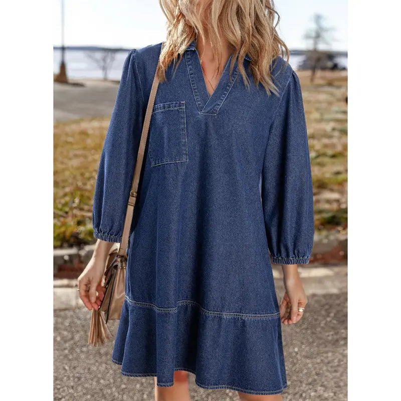 V-neck cropped denim dress - MYSTERYBOXS