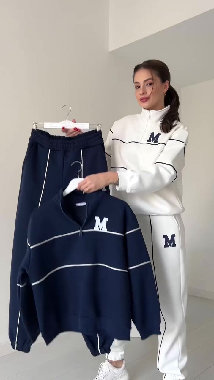 Letter zipper casual sports two-piece set - MYSTERYBOXS