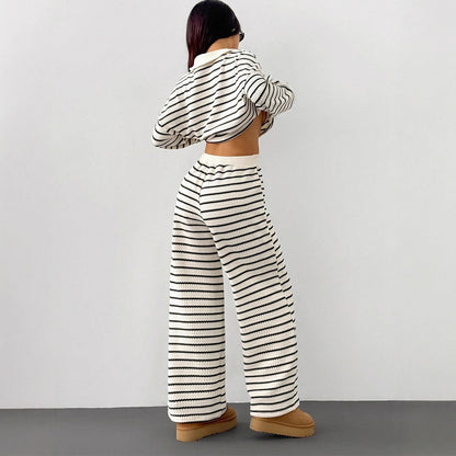 Colorblock striped V-neck loose two-piece set - MYSTERYBOXS