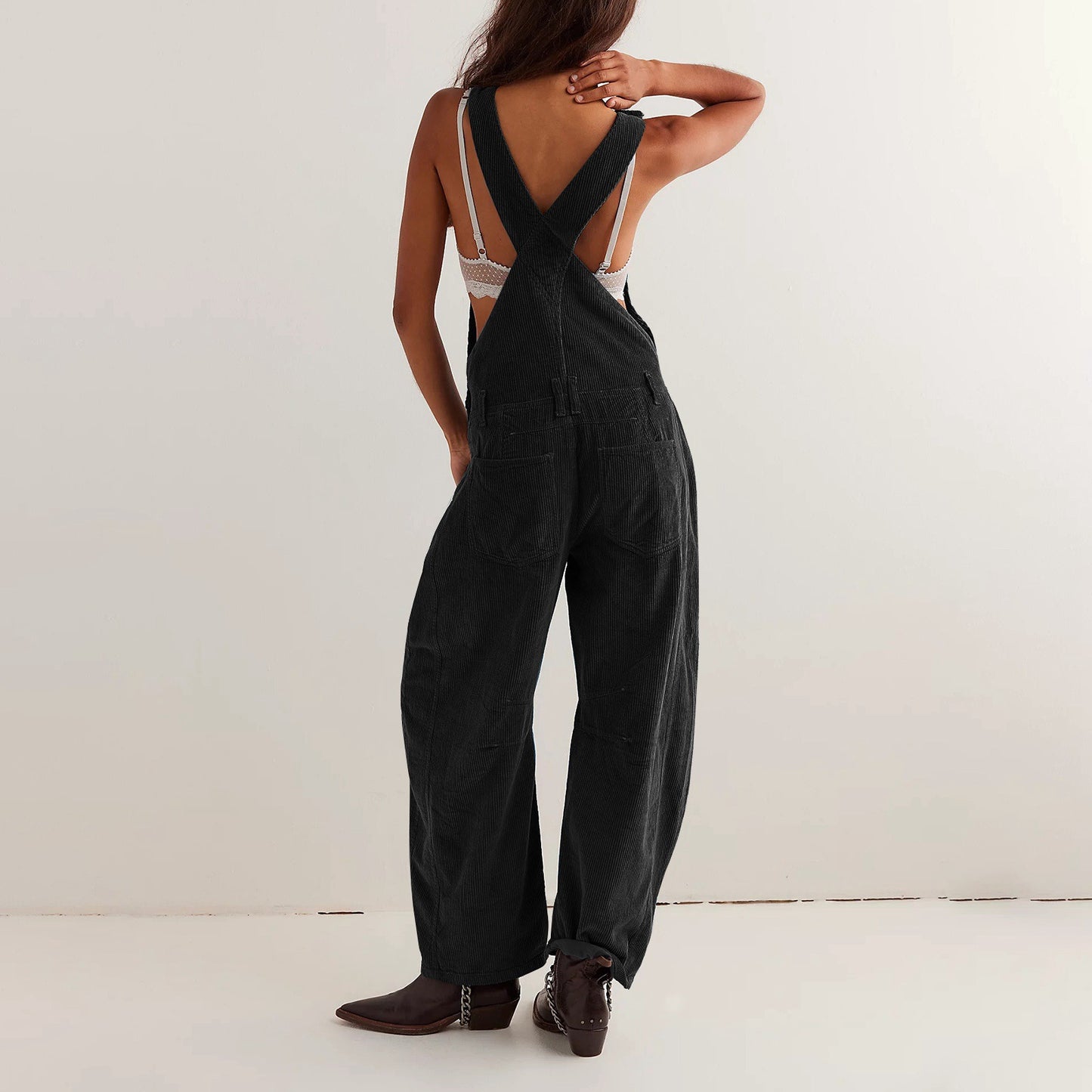 Adjustable corduroy jumpsuit with pockets - MYSTERYBOXS