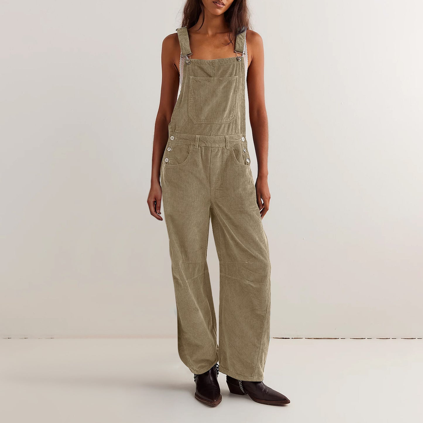 Adjustable corduroy jumpsuit with pockets - MYSTERYBOXS