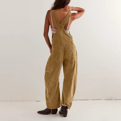 Adjustable corduroy jumpsuit with pockets - MYSTERYBOXS