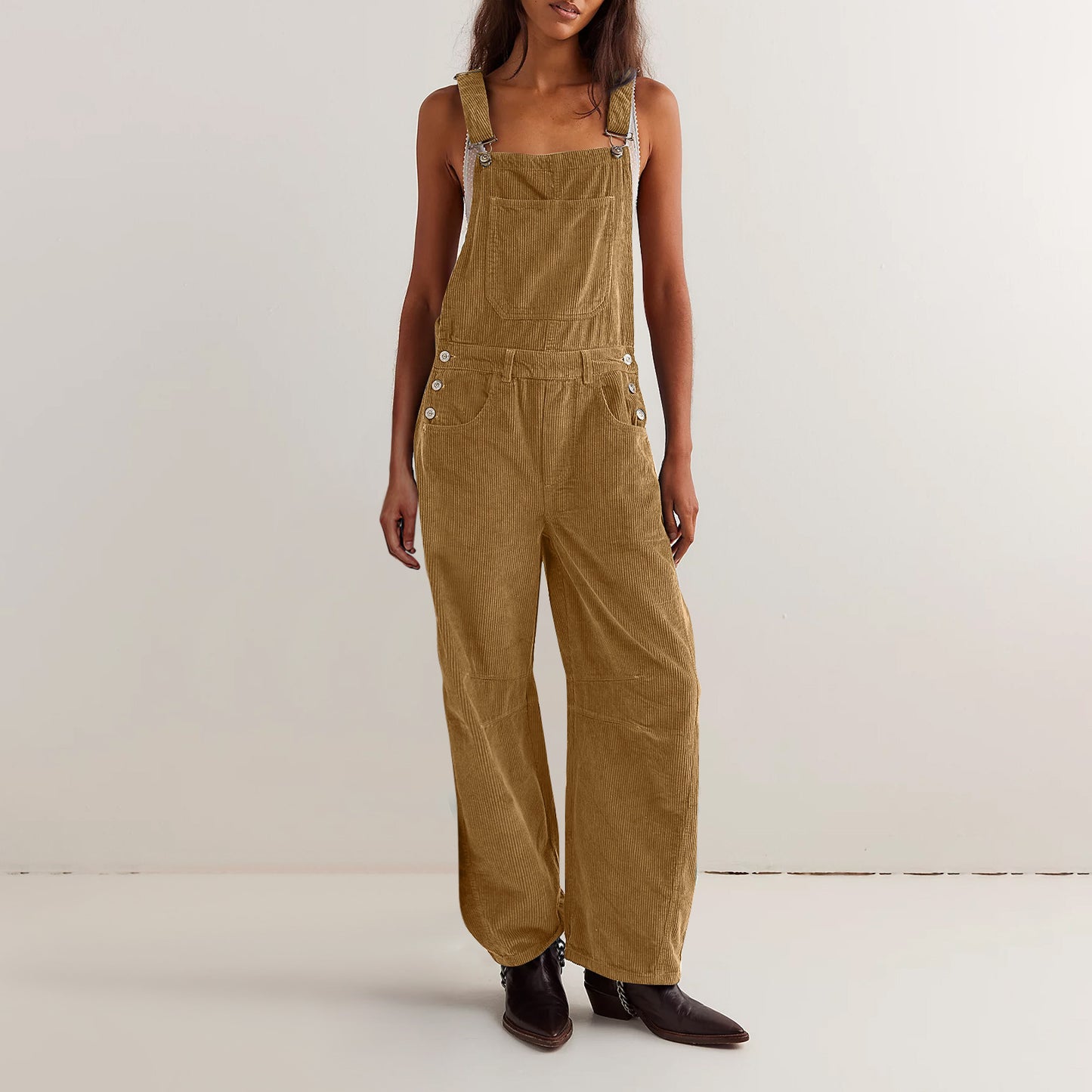 Adjustable corduroy jumpsuit with pockets - MYSTERYBOXS