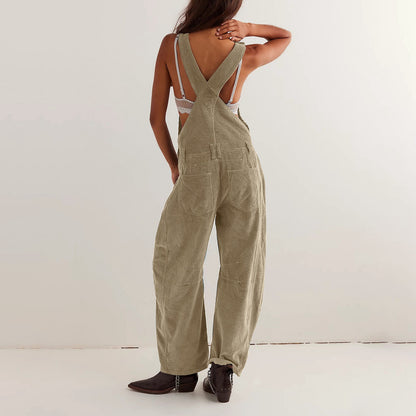 Adjustable corduroy jumpsuit with pockets - MYSTERYBOXS