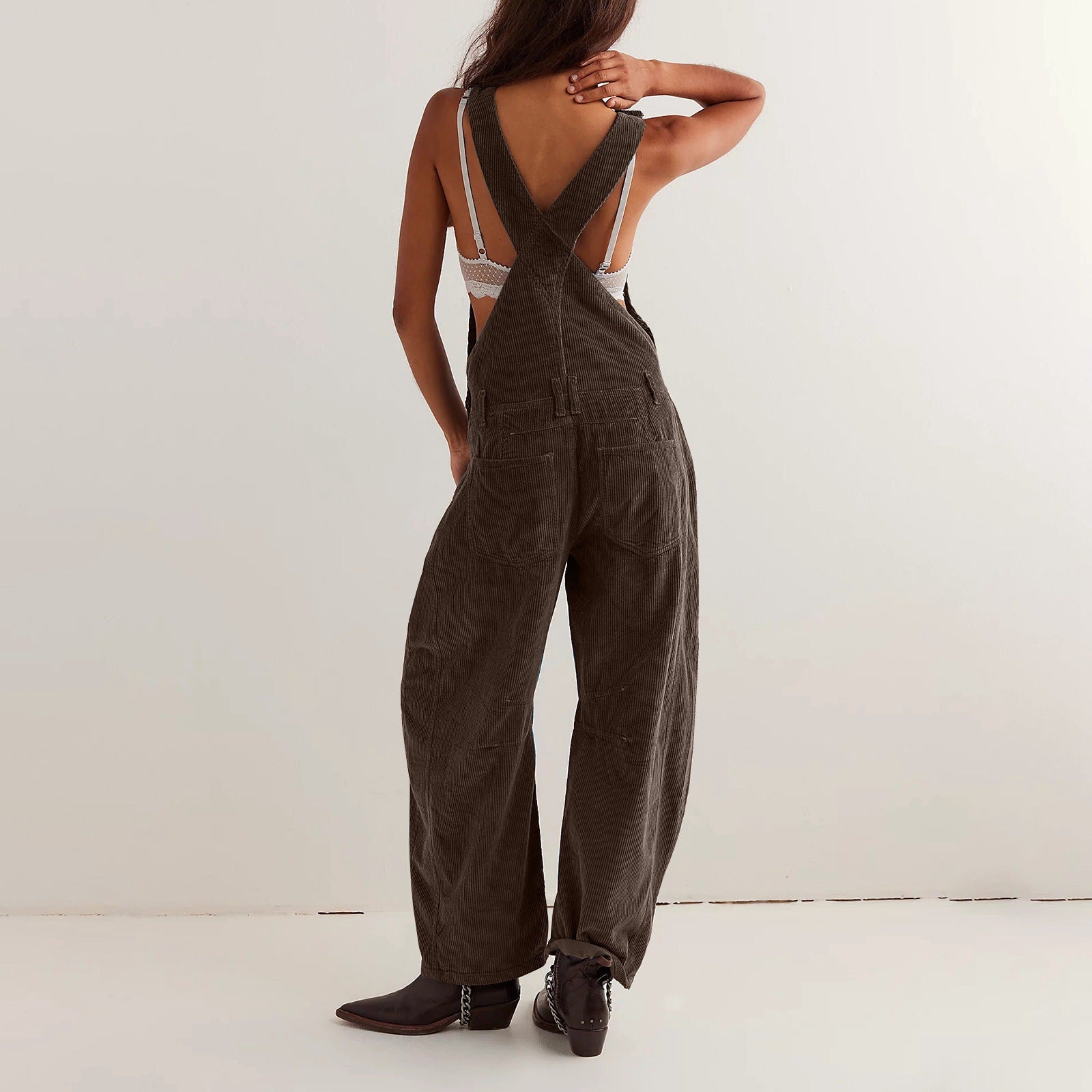 Adjustable corduroy jumpsuit with pockets - MYSTERYBOXS