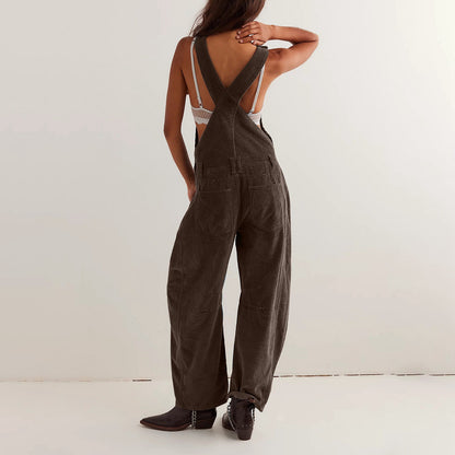 Adjustable corduroy jumpsuit with pockets - MYSTERYBOXS