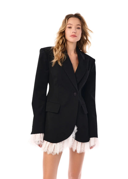Elegant Loose Fit Blazer with Lace Hem - MYSTERYBOXS