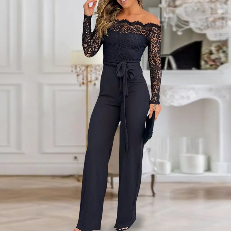 Elegant Off-Shoulder Lace Tied Jumpsuit - MYSTERYBOXS