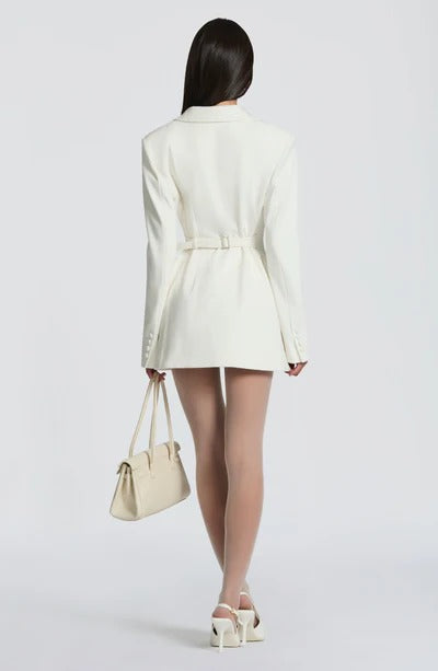 Slim-fit long-sleeved faux pocket suit dress - MYSTERYBOXS