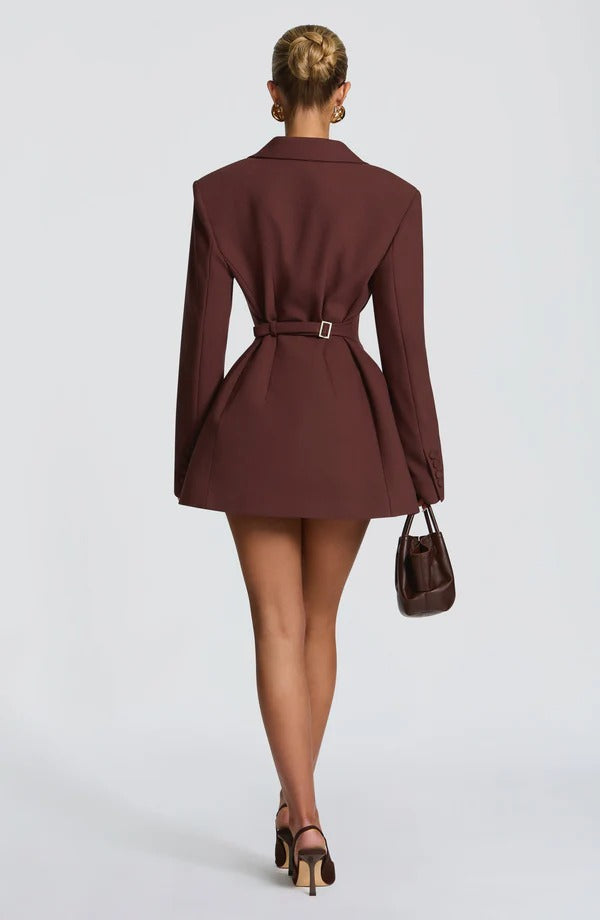 Slim-fit long-sleeved faux pocket suit dress - MYSTERYBOXS