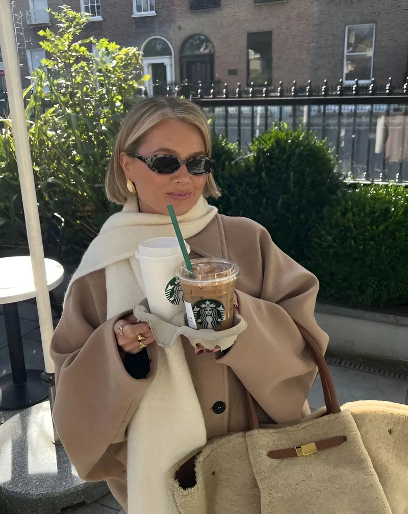 Oversized Double-Breasted Tailored Coat for Women - MYSTERYBOXS