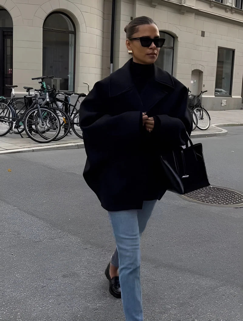Oversized Double-Breasted Tailored Coat for Women - MYSTERYBOXS