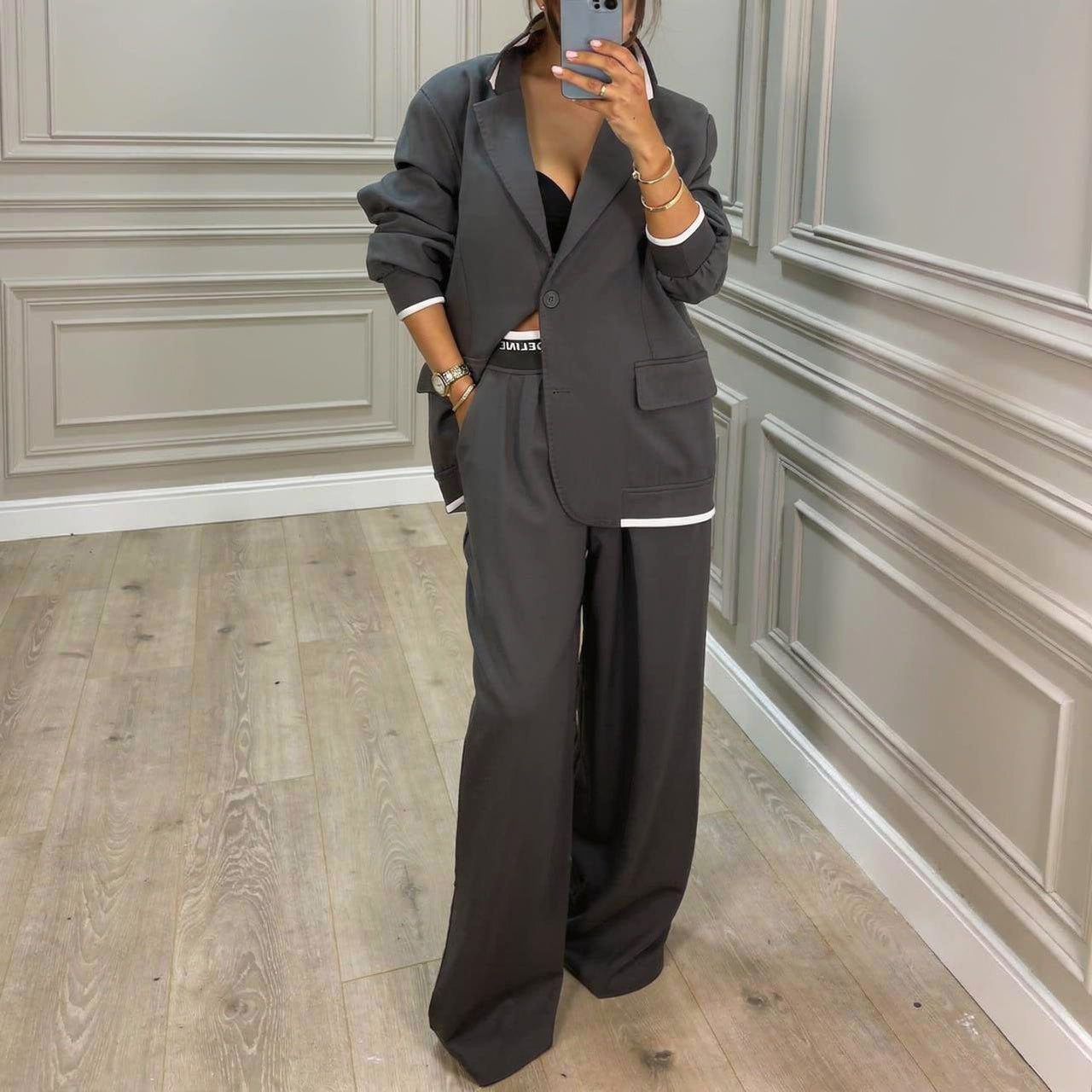 Women's collared jacket + trousers commuter suit - MYSTERYBOXS