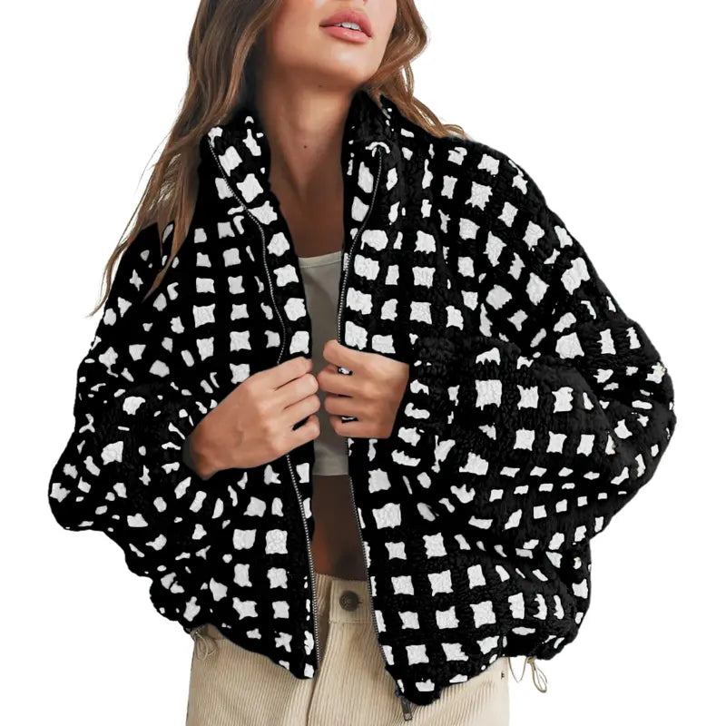 Women’s Plaid Fleece Sherpa Jacket - MYSTERYBOXS