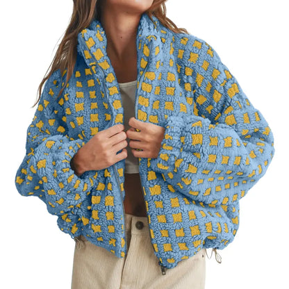 Women’s Plaid Fleece Sherpa Jacket - MYSTERYBOXS