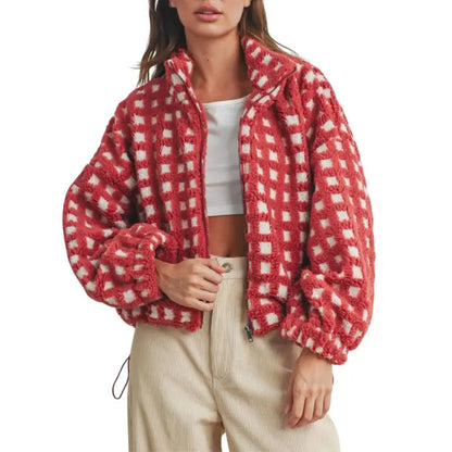 Women’s Plaid Fleece Sherpa Jacket - MYSTERYBOXS