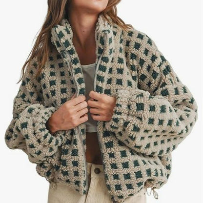 Women’s Plaid Fleece Sherpa Jacket - MYSTERYBOXS