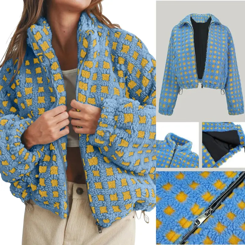 Women’s Plaid Fleece Sherpa Jacket - MYSTERYBOXS