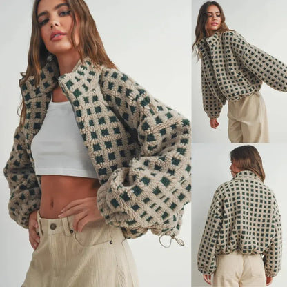 Women’s Plaid Fleece Sherpa Jacket - MYSTERYBOXS