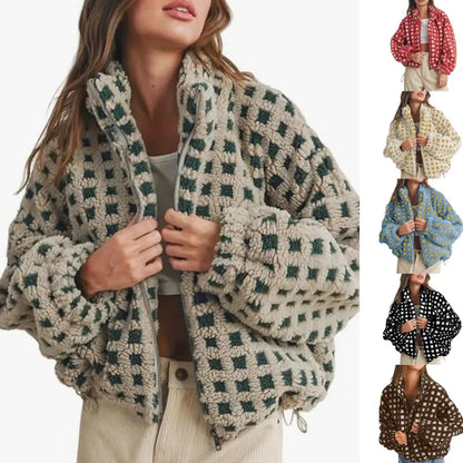 Women’s Plaid Fleece Sherpa Jacket - MYSTERYBOXS