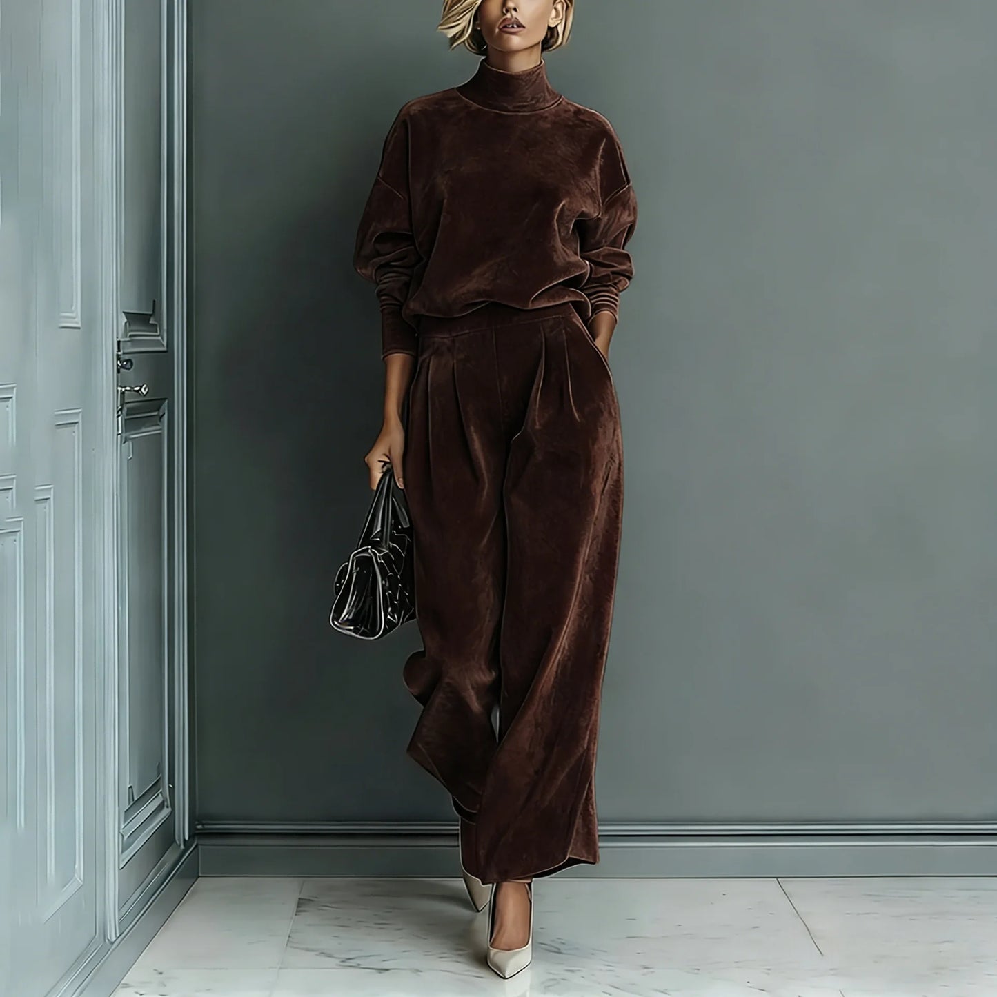 WOMEN'S TURTLENECK CASUAL WARM VELVET SUIT - MYSTERYBOXS