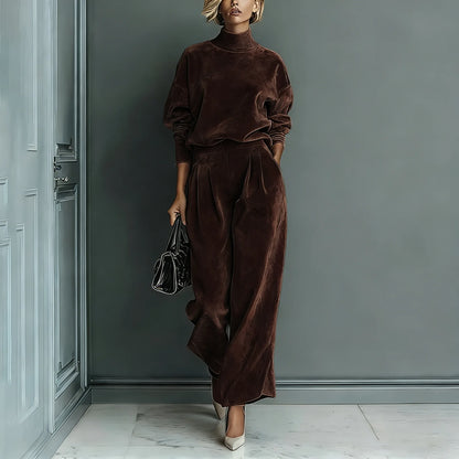 WOMEN'S TURTLENECK CASUAL WARM VELVET SUIT - MYSTERYBOXS
