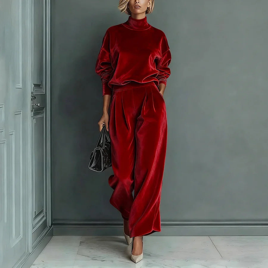 WOMEN'S TURTLENECK CASUAL WARM VELVET SUIT - MYSTERYBOXS