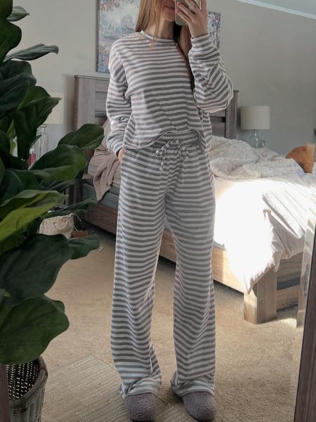 Women's Casual Striped Long Sleeve Top & Pants Set - MYSTERYBOXS