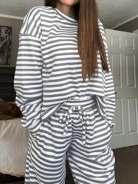 Women's Casual Striped Long Sleeve Top & Pants Set - MYSTERYBOXS