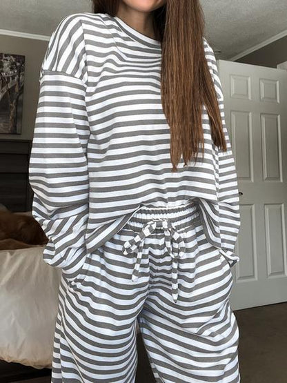 Women's Casual Striped Long Sleeve Top & Pants Set - MYSTERYBOXS