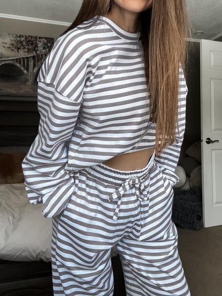 Women's Casual Striped Long Sleeve Top & Pants Set - MYSTERYBOXS