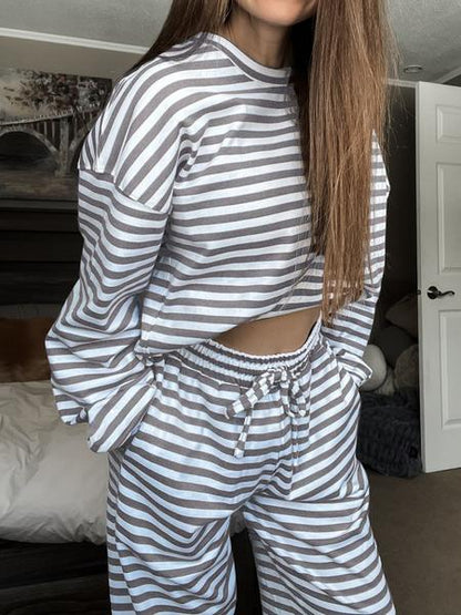 Women's Casual Striped Long Sleeve Top & Pants Set - MYSTERYBOXS
