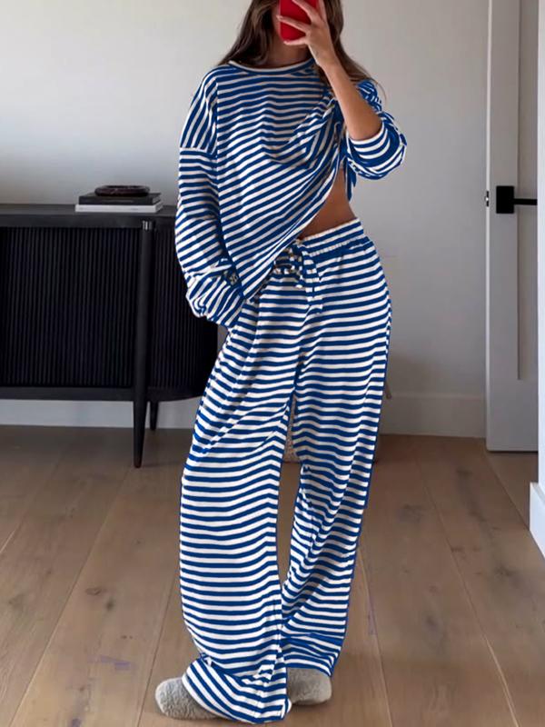 Women's Casual Striped Long Sleeve Top & Pants Set - MYSTERYBOXS