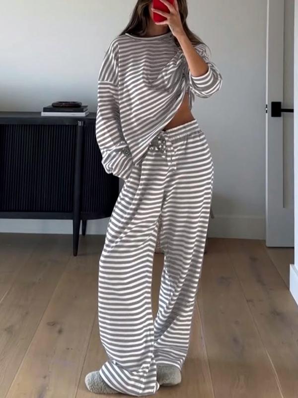 Women's Casual Striped Long Sleeve Top & Pants Set - MYSTERYBOXS