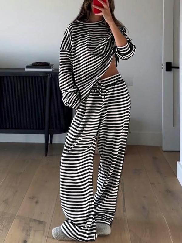 Women's Casual Striped Long Sleeve Top & Pants Set - MYSTERYBOXS