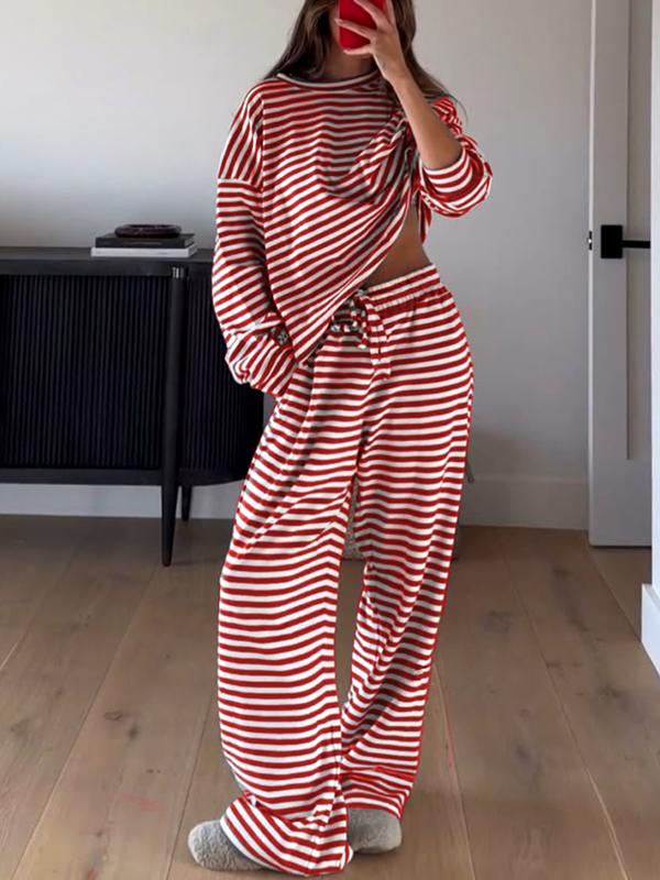 Women's Casual Striped Long Sleeve Top & Pants Set - MYSTERYBOXS