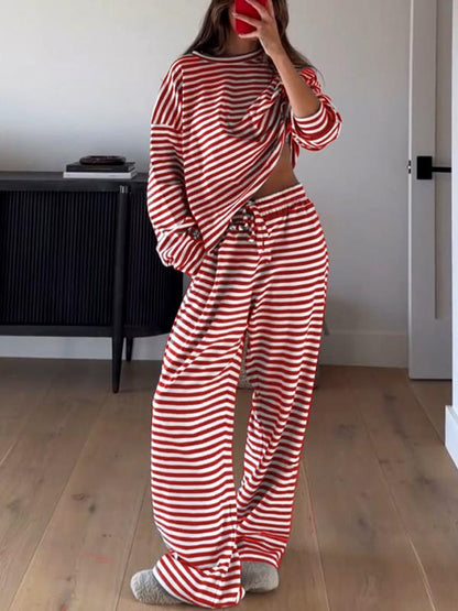 Women's Casual Striped Long Sleeve Top & Pants Set - MYSTERYBOXS